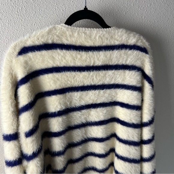 J.Crew Sweater Lady Jacket Striped Brushed Yarn Warm Sesame Indigo Preppy Medium - Picture 13 of 14